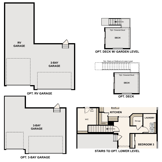 Diagram, engineering drawing. Livingston Floorplan, Main Level Options