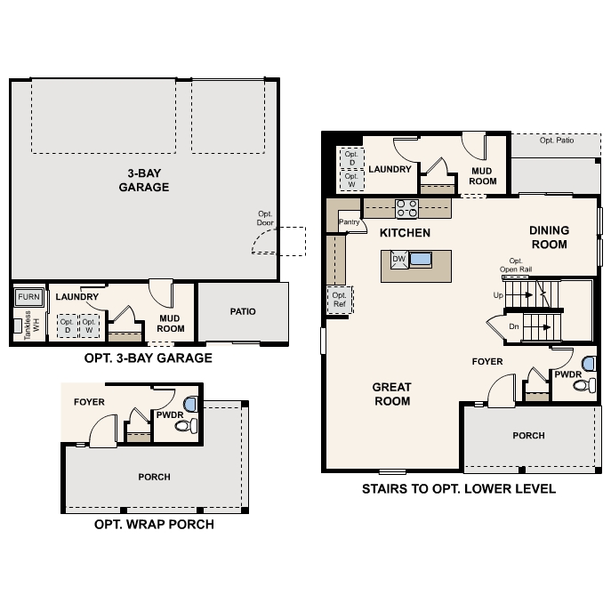 Diagram, engineering drawing. Ashton Floorplan, Main Level Options