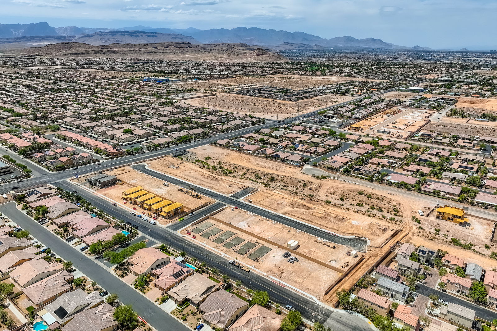 A high angle view of a city.
