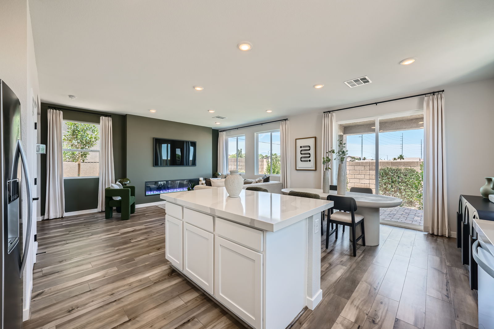 A kitchen with a large island.