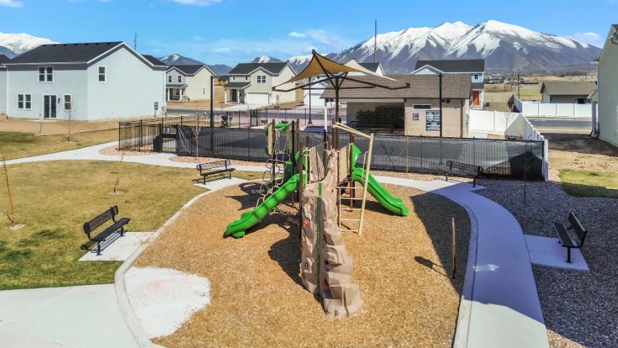 A playground with a slide.