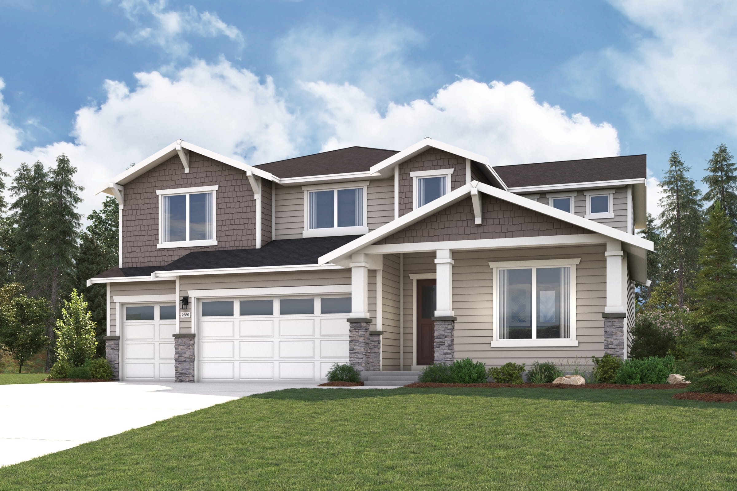 A house with a lawn in front.