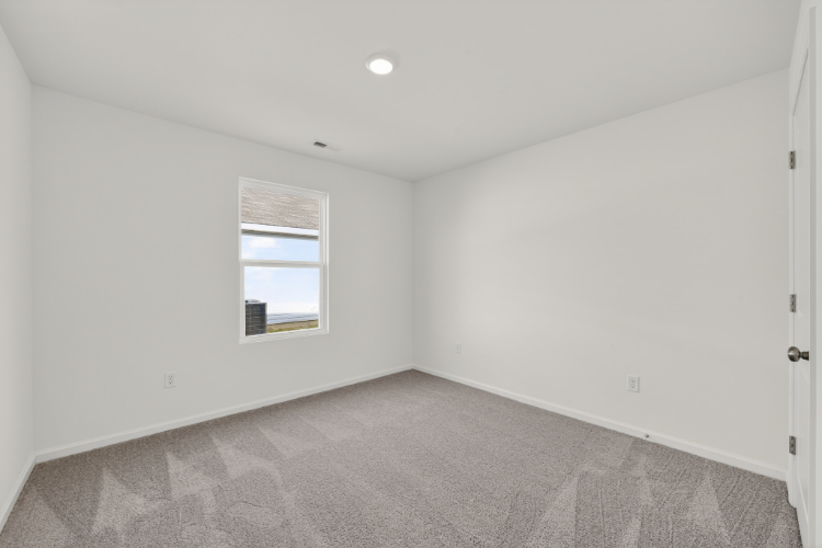 A room with a window and a carpet.