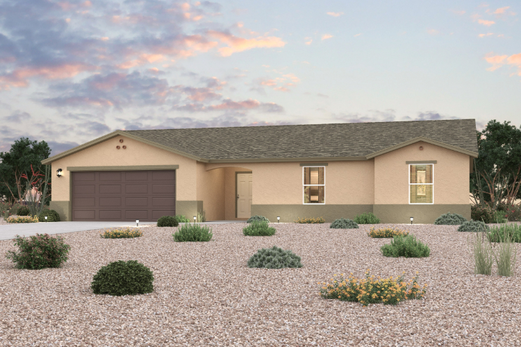A house with a gravel driveway.