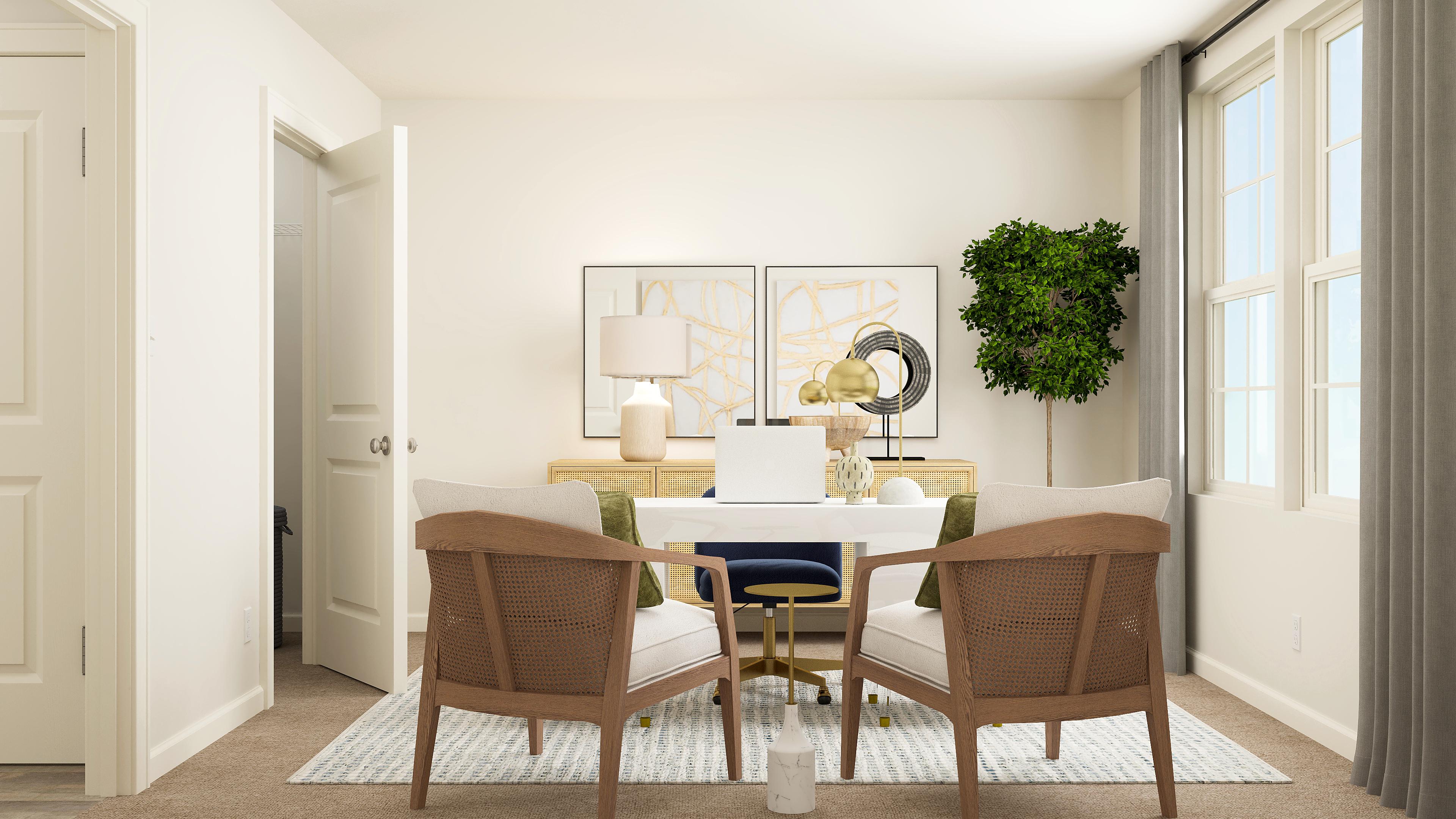 A dining room with a table and chairs.